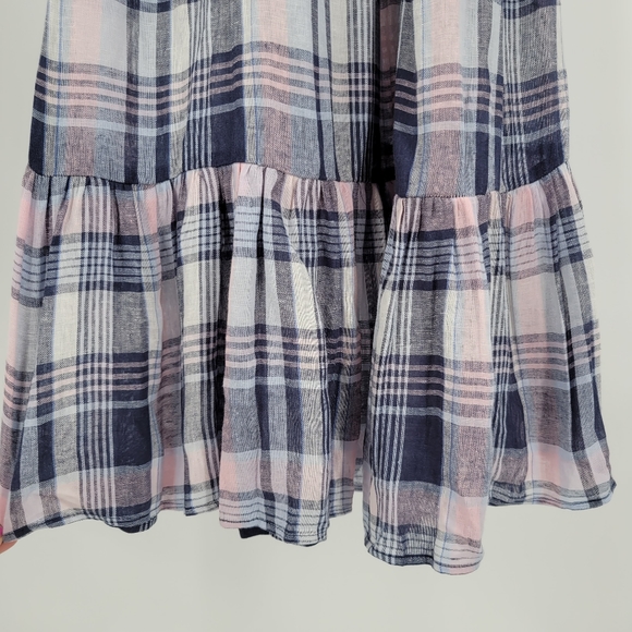 AQUA Linen Plaid Prairie Maxi Dress Navy - Picture 5 of 11